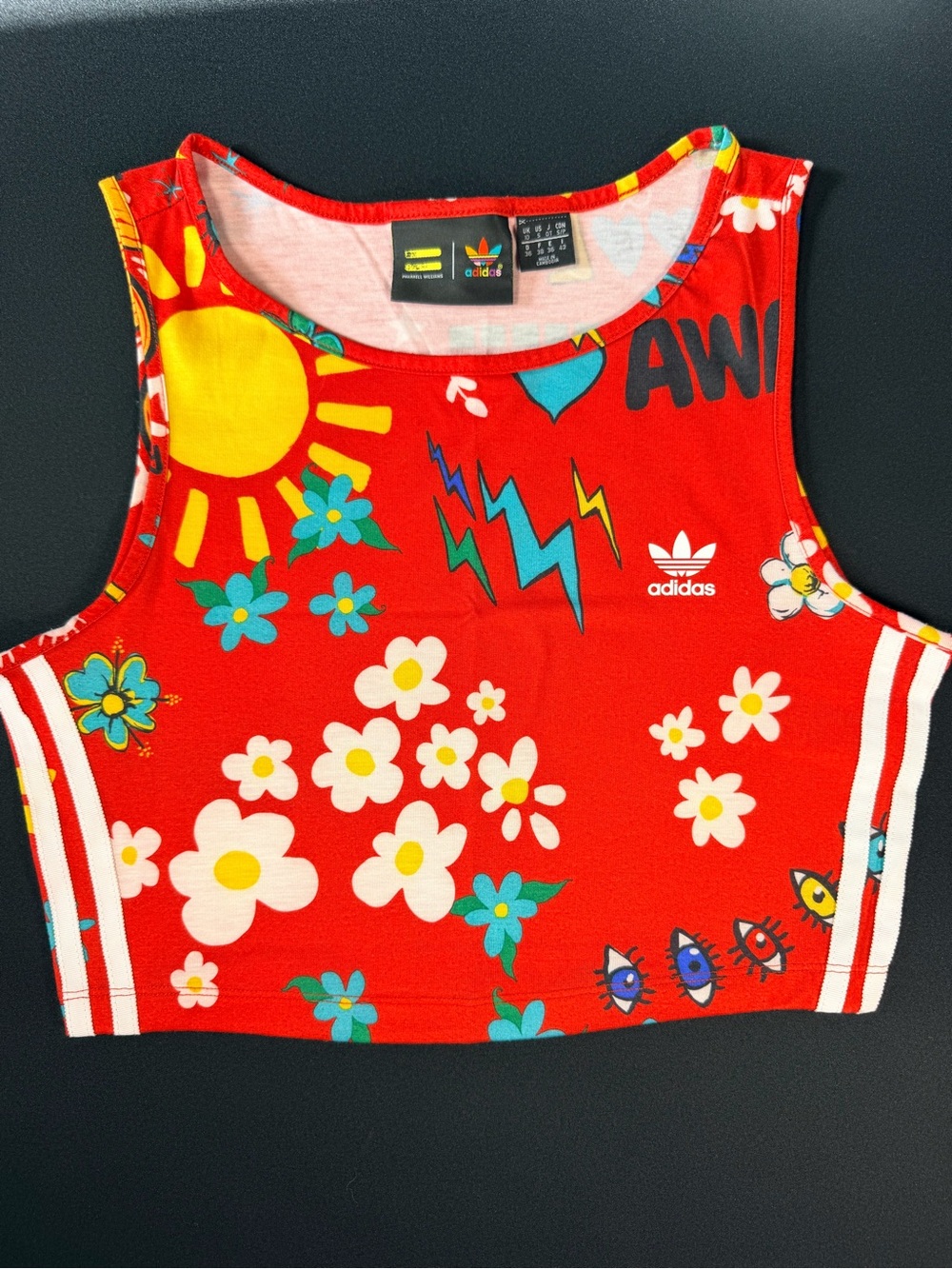 adidas Pharrell Williams Red Floral Graphic Crop Top